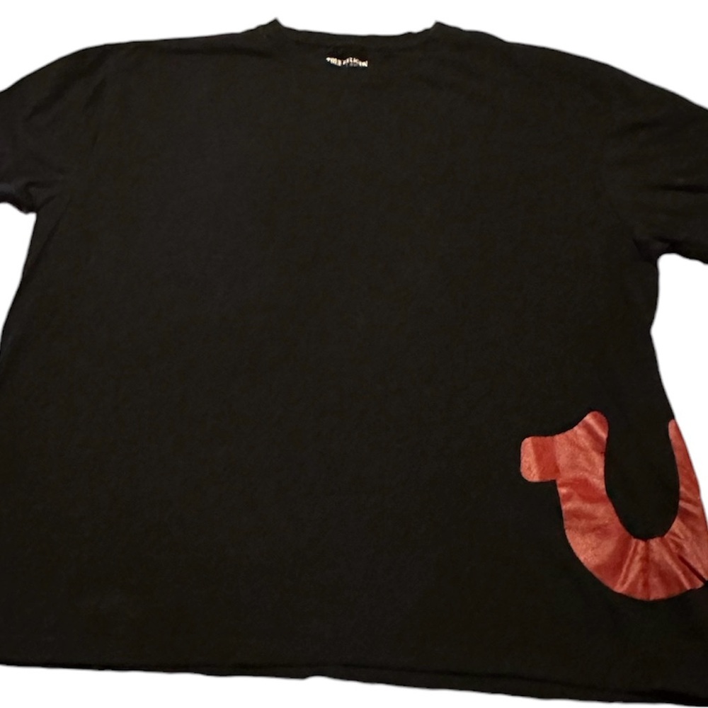 True Religion Loungewear Black T Shirt Sz XL Red Horseshoe Side Logo